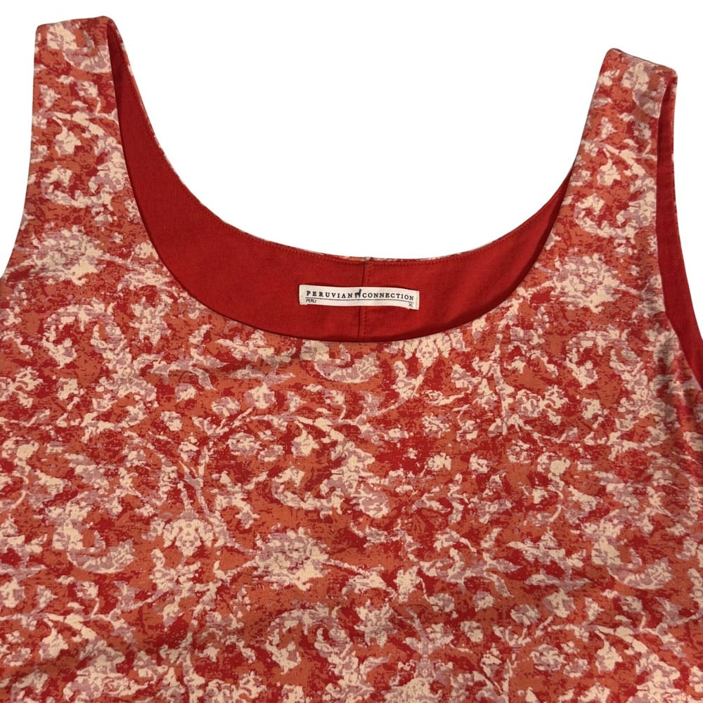 Peruvian Connection Floral Sleeveless Sheath Dress Orange Pima Cotton Womens XL